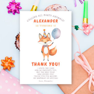 Carte De Remerciements Une fête du 3e anniversaire de Little Fox