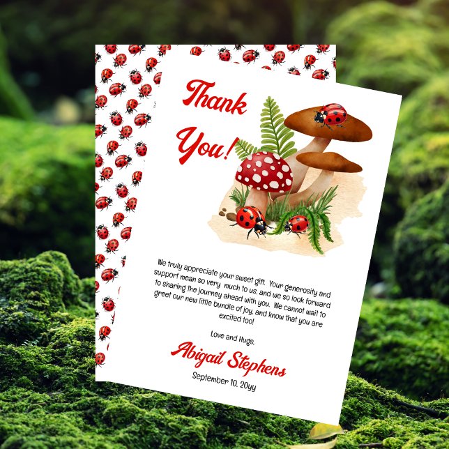 Carte De Remerciements Une Mignonne Petite Ladybug Est En Chemin De Baby  (A Cute Little Ladybug Girl Baby Shower "Thank You" Card)