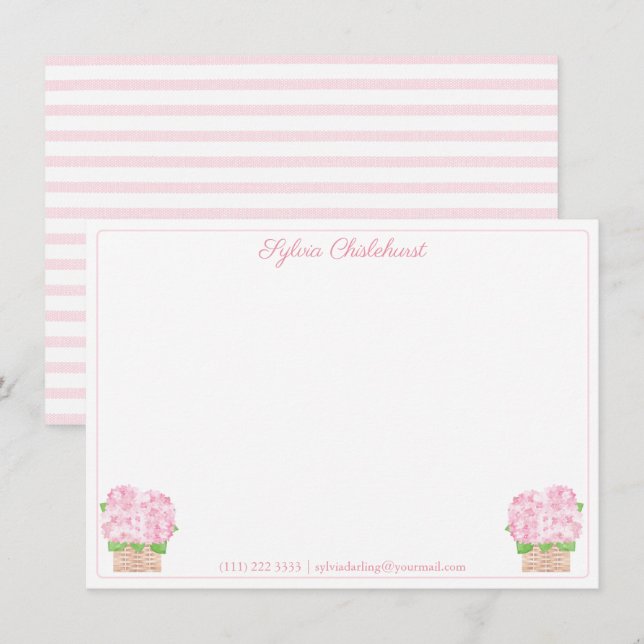 Carte De Remerciements Une note de Baby Shower avec de jolies hortensias  (Devant / Derrière)