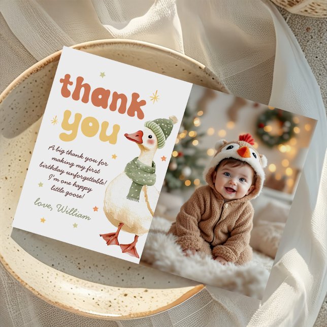 Carte De Remerciements Une oie sotte Noël Vert 1er anniversaire Photo (Créateur téléchargé)