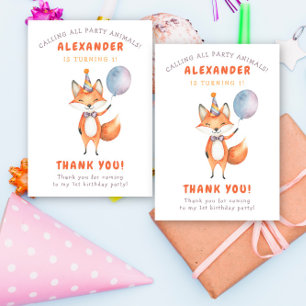Carte De Remerciements Une petite fête d'anniversaire de renard