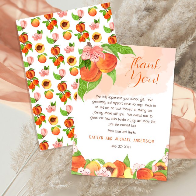 Carte De Remerciements Une Petite Pêche Est En Chemin Fille Baby shower (Créateur téléchargé)