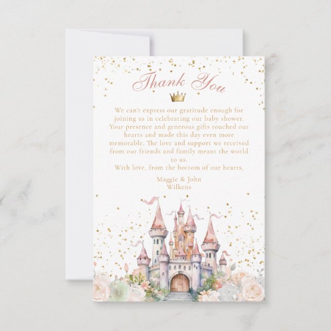 Carte De Remerciements Une petite princesse Blush Gold Crown Castle Douch (Devant)