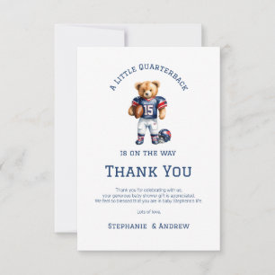 Carte De Remerciements Une petite quart-arrière est en route Baby Shower