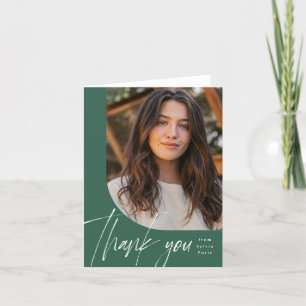 Carte De Remerciements Une photo moderne pinceau vert script graduation