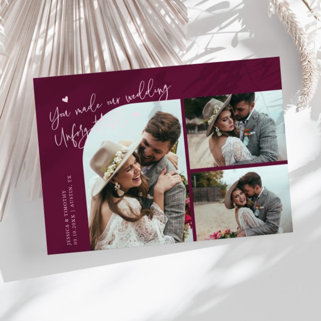 Carte De Remerciements Unforgettable Wedding Cranberry Multi Photo (Créateur téléchargé)