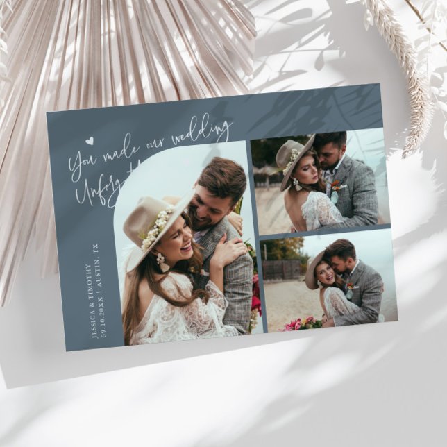 Carte De Remerciements Unforgettable Wedding Slate Blue Multi Photo (Créateur téléchargé)