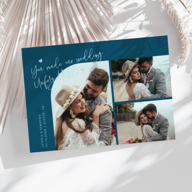 Carte De Remerciements Unforgettable Wedding Teal Multi Photo (Créateur téléchargé)