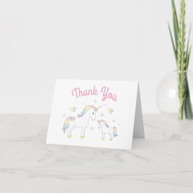 Carte De Remerciements Unicorn Baby shower Pastel Rainbow Cute (Devant)