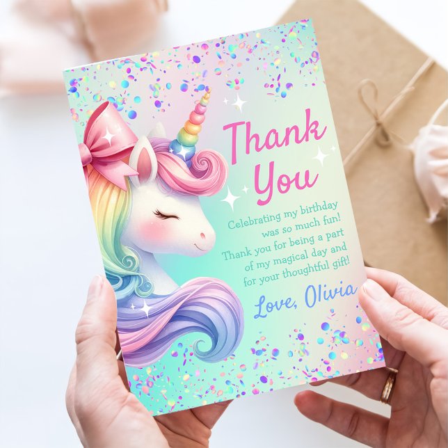 Carte De Remerciements Unicorn Girl Magique Pastel Rainbow Anniversaire (Créateur téléchargé)