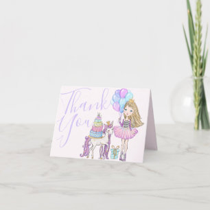 Carte De Remerciements Unicorn Princess Aquarelle moderne Pastel