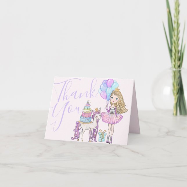 Carte De Remerciements Unicorn Princess Aquarelle moderne Pastel (Devant)