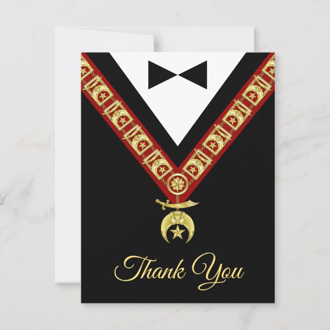 Carte De Remerciements Unique Black Tuxedo Gold et Red Shriner Jewel (Devant)