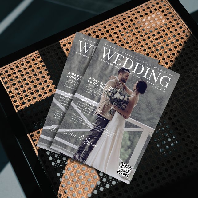 Carte De Remerciements Unique QR code magazine couverture photo mariage (Créateur téléchargé)
