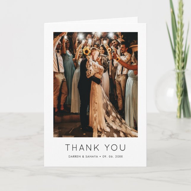 Carte De Remerciements Unique Simple Photo QR Code Wedding Folded (Devant)