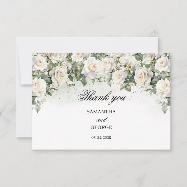 Carte De Remerciements Unique White Roses Floral Garden mariage (Devant)