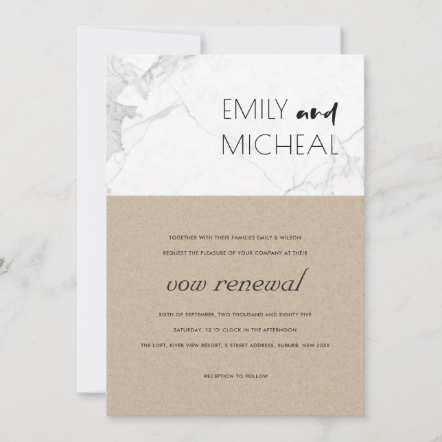 CARTE DE REMERCIEMENTS URBAN CHIC RUSTIC KRAFT MARBLE VOW RENOWAL INVITAT (Devant)