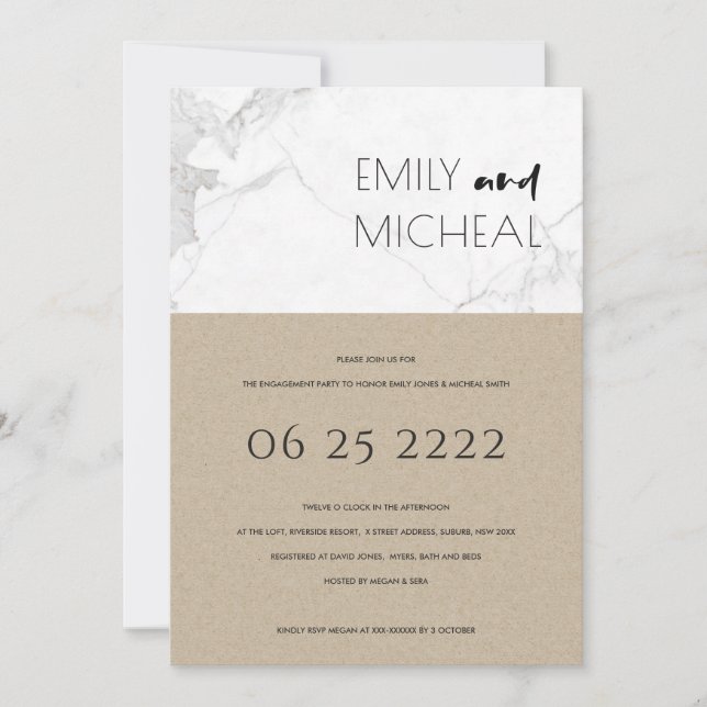 CARTE DE REMERCIEMENTS URBAN RUSTIC KRAFT MARBLE ENGAGEMENT PARTI INVITAT (Devant)