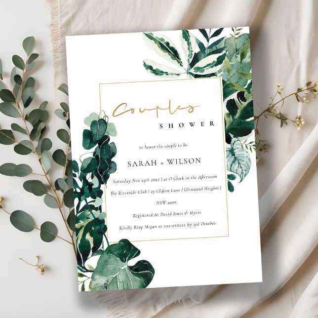 CARTE DE REMERCIEMENTS URBAN TROPICAL MONSTERA FAUNA COUPLE DOUCHE INVITA (Créateur téléchargé)