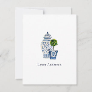 Carte De Remerciements Urne bleue et blanche et topiaire à plat