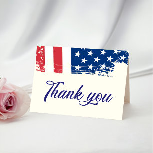 Carte De Remerciements USA Aquarelle Drapeau américain Militaire Patrioti