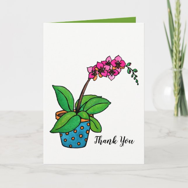 Carte De Remerciements Usine d'orchidée d'aquarelle dans le beau pot (Devant)