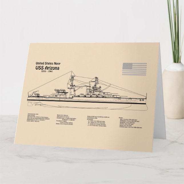 Carte De Remerciements USS Arizona - Plan directeur des navires SD (Devant)
