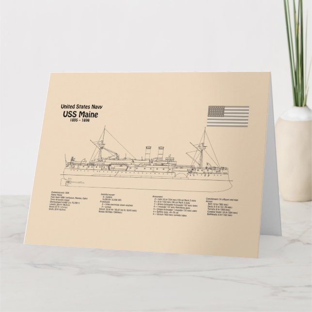 Carte De Remerciements USS Maine - Plan directeur des navires SD (Devant)
