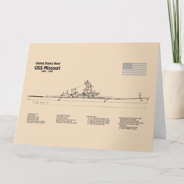 Carte De Remerciements USS Missouri - Plan directeur des navires SD (Devant)
