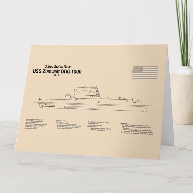 Carte De Remerciements USS Zumwalt - Plan directeur des navires SD (Devant)