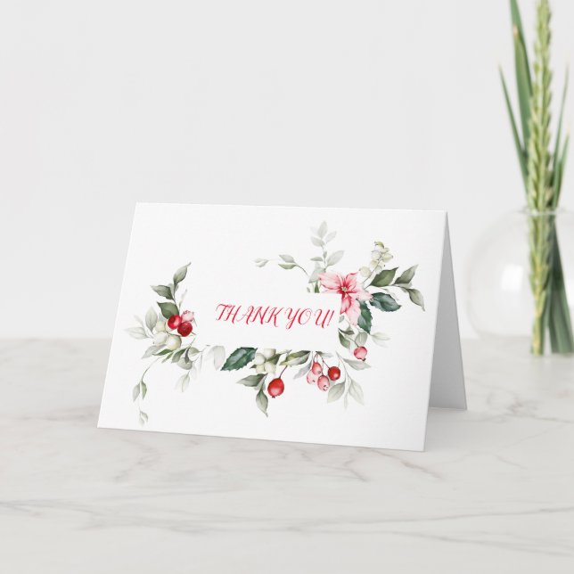 Carte De Remerciements Vacances d'hiver holly RED BERRY succursales (Devant)