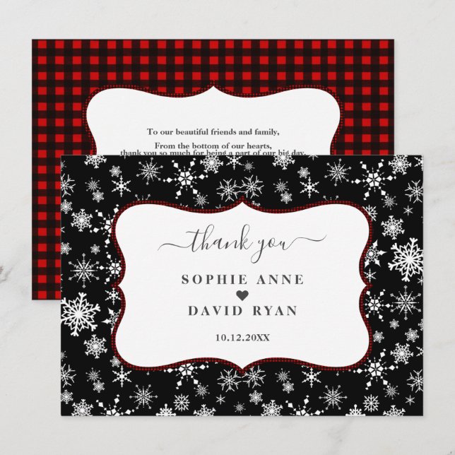 Carte De Remerciements Vacances d'hiver Snowflakes Red Buffalo Mariage (Devant / Derrière)