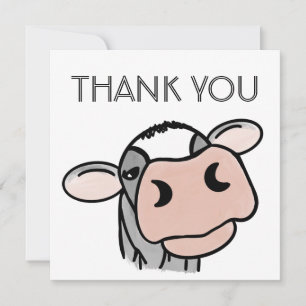 Carte De Remerciements vache de dessin animé noir blanc rose baiser gris