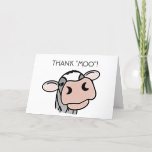 Carte De Remerciements vache de dessin animé noir blanc rose baiser gris