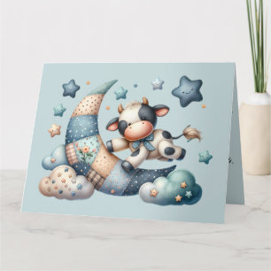 Carte De Remerciements Vache Patchwork Mignonne au-Dessus de la Lune avec