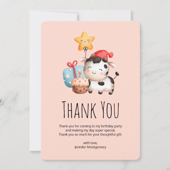 Carte De Remerciements Vache souriante mignonne adorable Anniversaire (Devant)