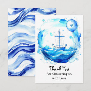 Carte De Remerciements Vagues d'amour : Baby shower de garçons nautiques