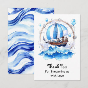 Carte De Remerciements Vagues douces : Baby shower de garçon nautique