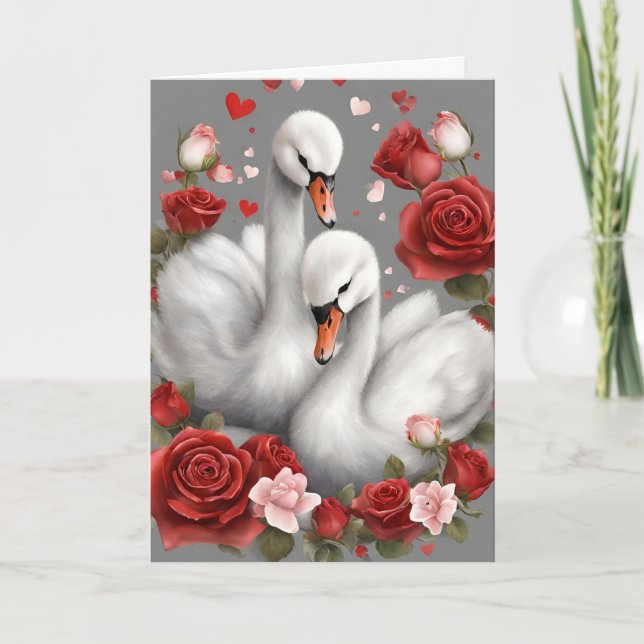 Carte De Remerciements Valentine 1 cygnes, Valentine carte, Ai généré (Devant)