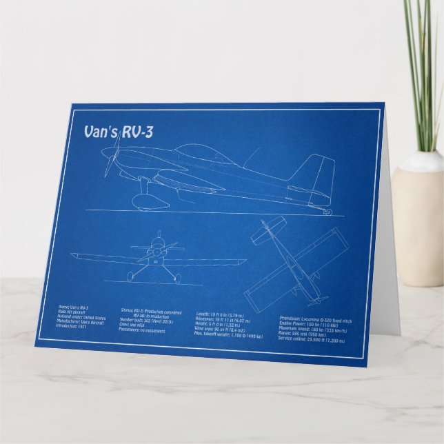 Carte De Remerciements Van’s RV-3 - Plan directeur de l’avion AD (Devant)