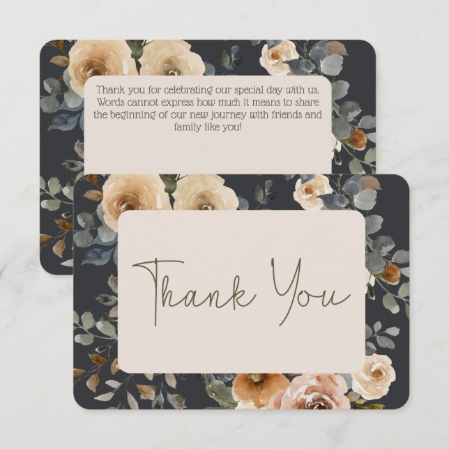 Carte De Remerciements Vanilla White Boho Rose Mariage bleu (Devant / Derrière)