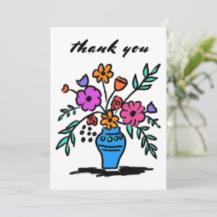 Carte De Remerciements Vase Floral Croquis Fantaisiste Coloré Audacieux