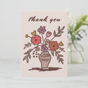 Carte De Remerciements Vase Floral Rustique Fantaisiste Croquis Couleurs 