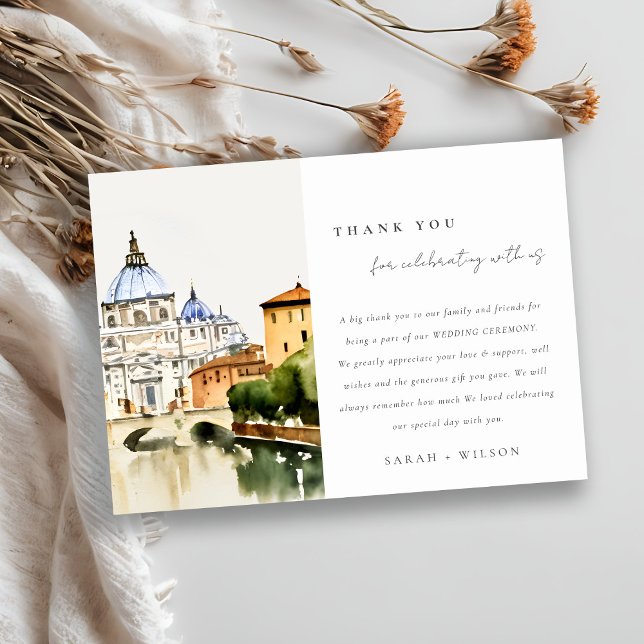 Carte De Remerciements Vatican Rome Italie Aquarelle Paysage Mariage (Créateur téléchargé)
