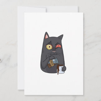 Carte De Remerciements Vector chat noir boit du café et déverse au-delà