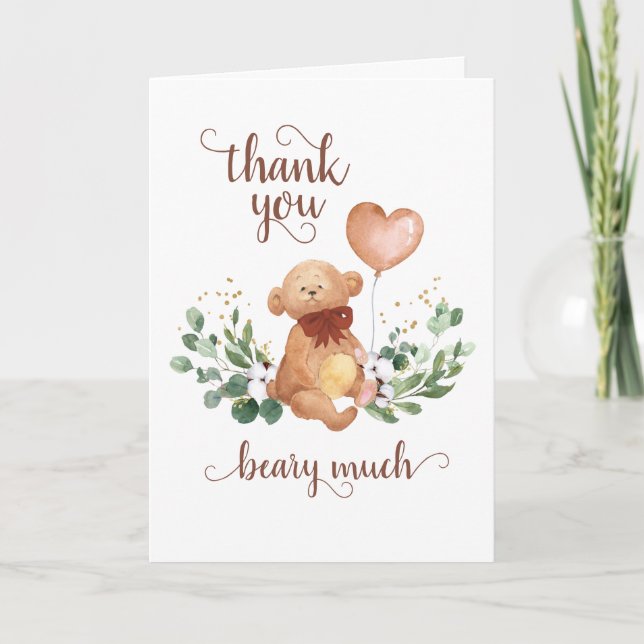 Carte De Remerciements Végétal Ours Teddy Béary Beaucoup de Baby shower (Devant)