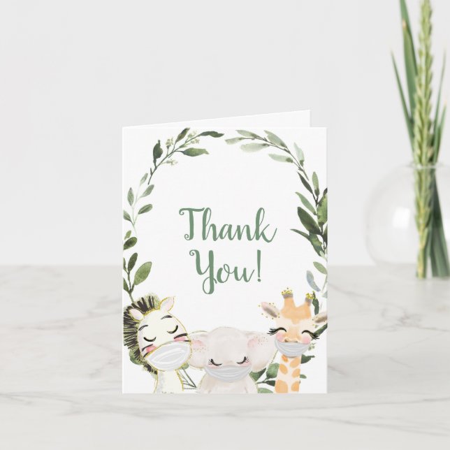 Carte De Remerciements Végétal wreath safari animaux masques baby shower (Devant)