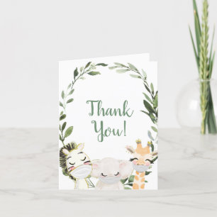 Carte De Remerciements Végétal wreath safari animaux masques baby shower