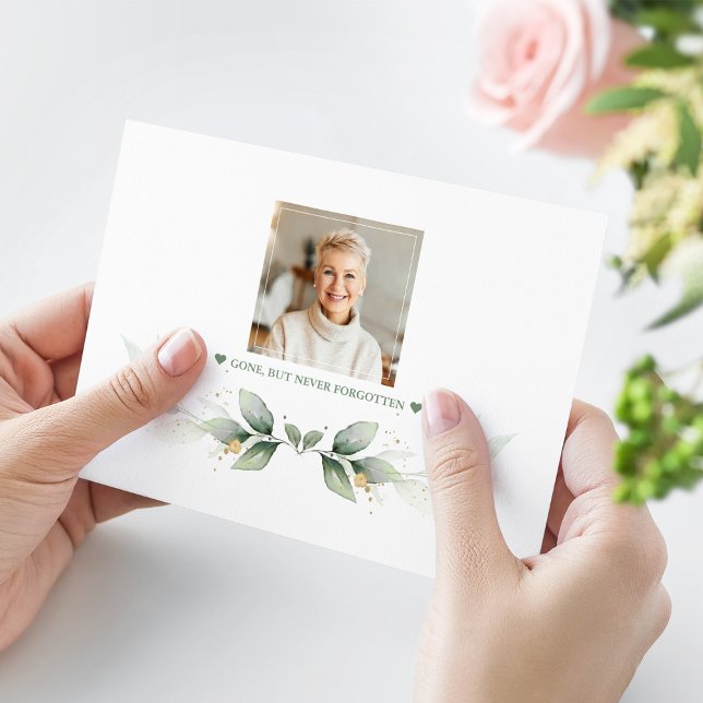 Carte De Remerciements Végétation aérienne Eucalyptus Célébration de la v (celebration of life thank you, greenery photo thank you card, in loving memory thank you card)