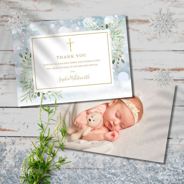 Carte De Remerciements Végétation Baptême d'hiver Baptême Christening Pho (Créateur téléchargé)